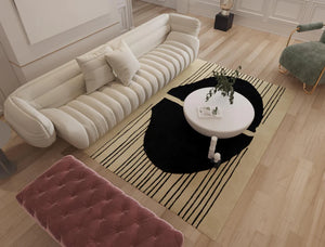 Cream & Black Hand Tufted Bamboo Silk Carpet