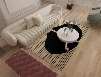 Cream & Black Hand Tufted Bamboo Silk Carpet