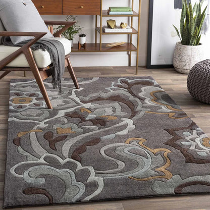 Camille Dark Grey Hand Tufted Floral Carpet & Rug