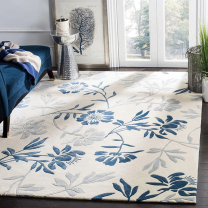 Camille White Blue Hand Tufted Floral Carpet & Rug