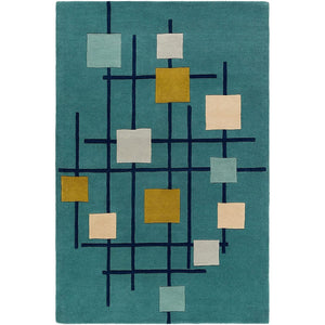 Geobox Teal Green Hand Tufted Carpet  Rug
