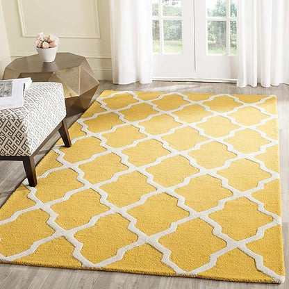 Zinia Yellow White Hand Tufted Carpet & Rug