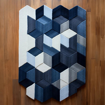 Reena blue irregular hand tufted carpet & rug