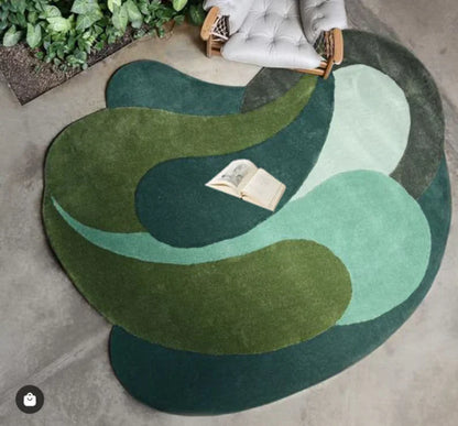 Green & Blue Curvey  Irregular Hand Tufted  Carpet  & Rug