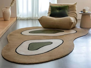 Beige & Green Irregular Shape Area Rug