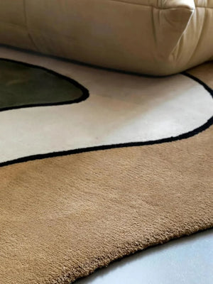 Beige & Green Irregular Shape Area Rug