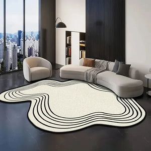 Ivory Topographic Line Irregular Rug