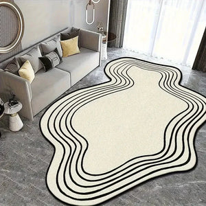 Ivory Topographic Line Irregular Rug