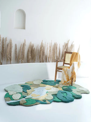 Green Abstract Landscape Sculpted Rug