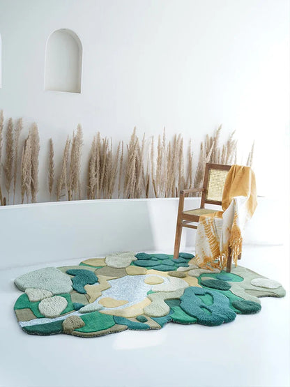 Green Abstract Landscape Sculpted Rug