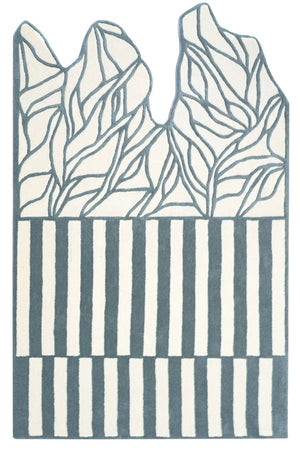 Grey Abstract Leaf Stripe Irregular Rug