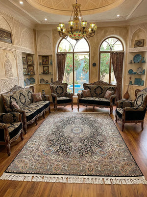 Bakhtyar  Black Cream Iranian Rug