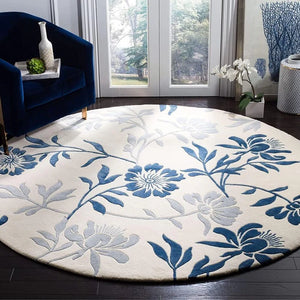 White and Blue Floral Carpet