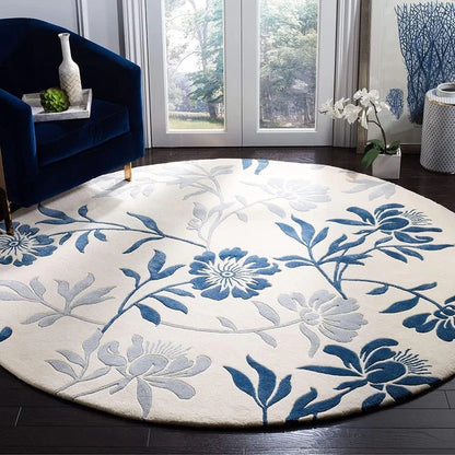 White and Blue Floral Carpet