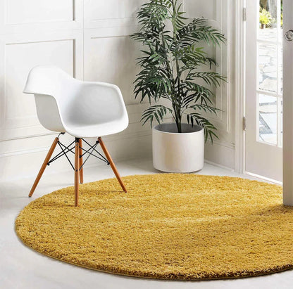 Frismon Mustard Round Shaggy Carpet