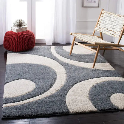 Modern Grey & White Shaggy Carpet