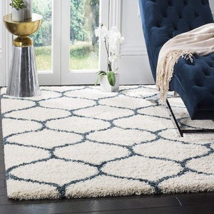 Off-White& Blue Moroccan Shaggy Carpet