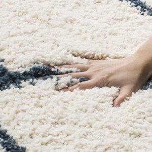 Off-White& Blue Moroccan Shaggy Carpet