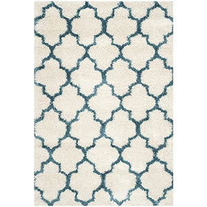 Handmad Teal Blue & Ivory Shaggy Carpet