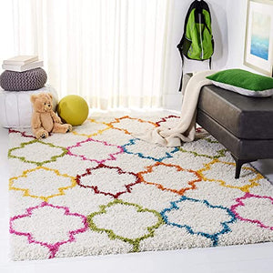 Handmad Ivory & Multicolour Shaggy Carpet