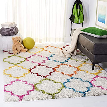 Handmad Ivory & Multicolour Shaggy Carpet