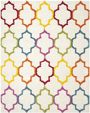 Handmad Ivory & Multicolour Shaggy Carpet