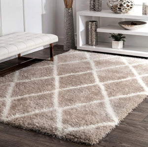 Handmade Beige & White Shaggy Carpet