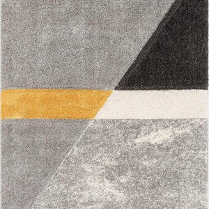 Grey Yellow Compass Geometric Shaggy Carpet