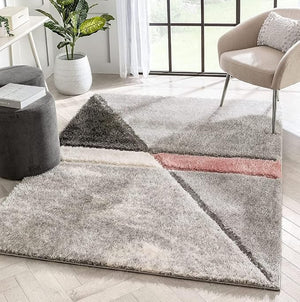 Grey Pink Compass Geometric Shaggy Carpet