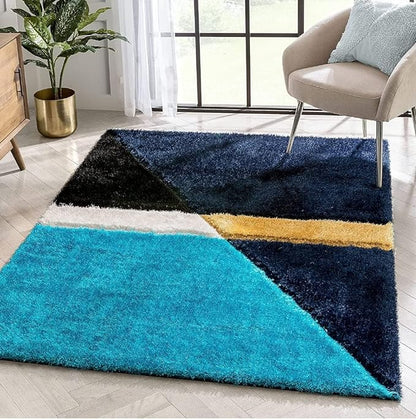 Aqua Blue  Compass Geometric Shaggy Carpet
