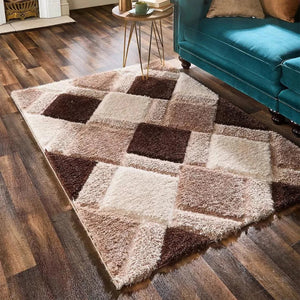 Brown & White Geometric Shaggy Carpet