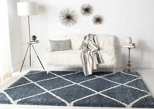 Slate Blue & Ivory Trellis Shaggy Carpet