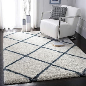 Ivory & Slate Blue  Trellis Shaggy Carpet