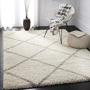 Ivory & Beige Trellis Shaggy Carpet
