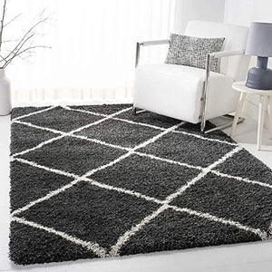 Dark Grey & Ivory Trellis Shaggy Carpet