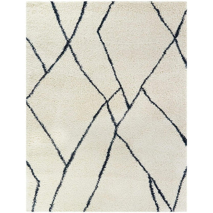 Fashron White & Navy Blue Shaggy Carpet
