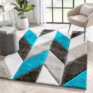 Blue & Black Multicolour Shaggy Carpet
