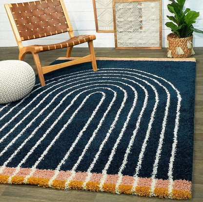 Navy Blue Multicolour Shaggy Carpet