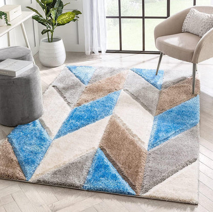 Blue & Brown Multicolour Shaggy Carpet