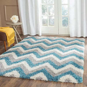 Blue & White Shaggy Carpet