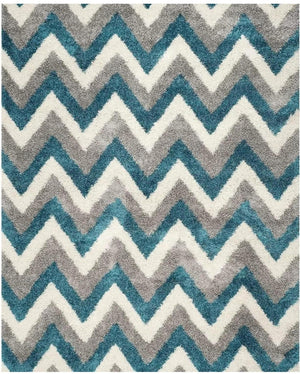 Blue & White Shaggy Carpet