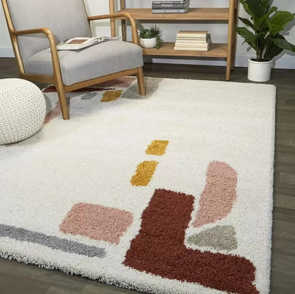 Tiraan White Multicolour Shaggy Carpet