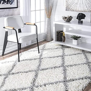 Croma White & Grey Shaggy Carpet