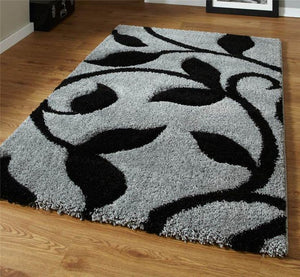 Black Leaf Modern Shaggy Carpet