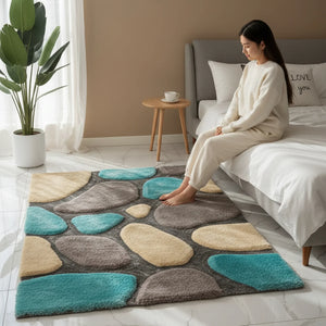 Aqua With Grey 3D Design Shaggy Carpet