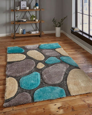 Aqua With Grey 3D Design Shaggy Carpet