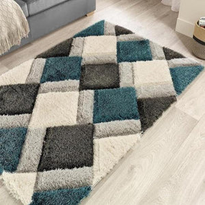 Freston Teal & White Shaggy Carpet