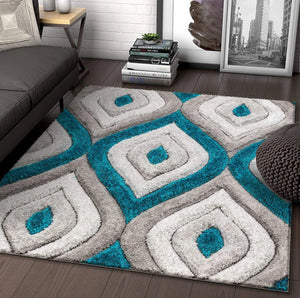 Morken White & Blue Shaggy Carpet