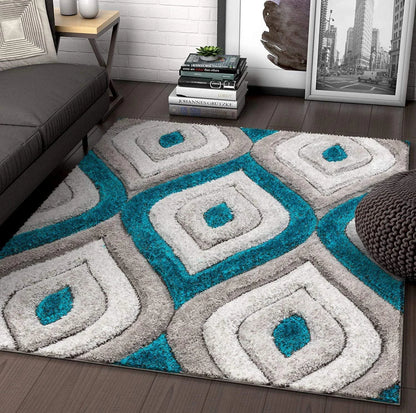 Morken White & Blue Shaggy Carpet