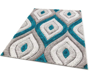 Morken White & Blue Shaggy Carpet